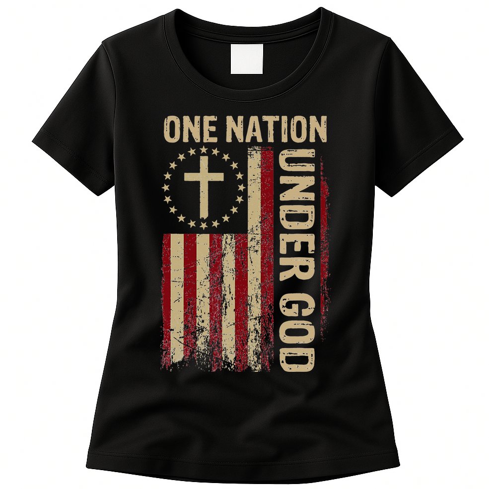 One Nation Under God Flag 4th Of July Patriotic Christian Womens T-Shirt
