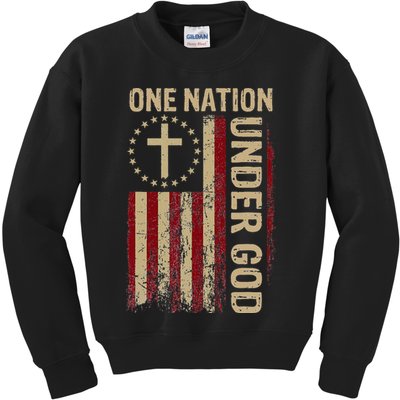 One Nation Under God Flag 4th Of July Patriotic Christian Kids Sweatshirt