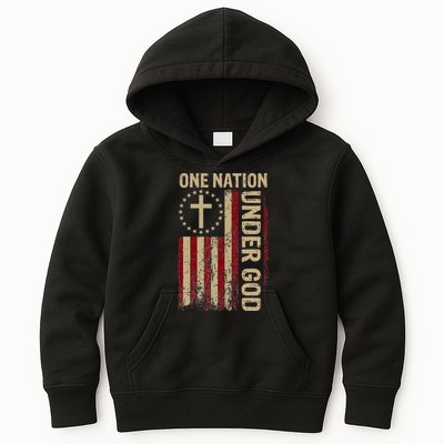 One Nation Under God Flag 4th Of July Patriotic Christian Kids Hoodie