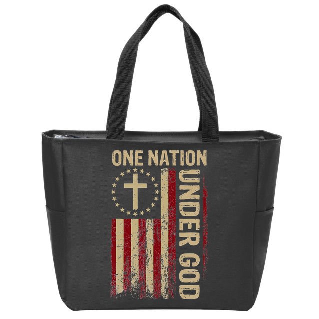 One Nation Under God Flag 4th Of July Patriotic Christian Zip Tote Bag