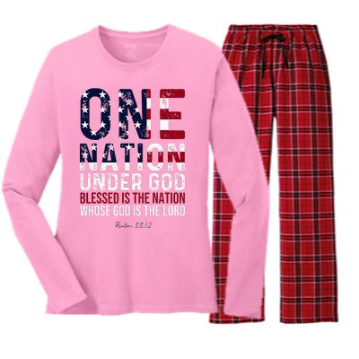 One Nation Under God Blessed Is The Nation Whose God Women's Long Sleeve Flannel Pajama Set 