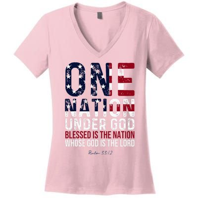 One Nation Under God Blessed Is The Nation Whose God Women's V-Neck T-Shirt