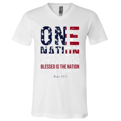 One Nation Under God Blessed Is The Nation Whose God V-Neck T-Shirt