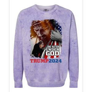 One Nation Under God President Trump 2024 America Christian Colorblast Crewneck Sweatshirt