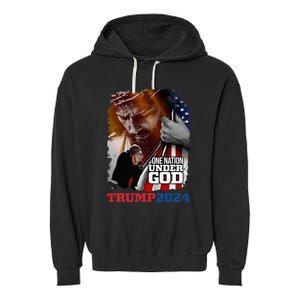 One Nation Under God President Trump 2024 America Christian Garment-Dyed Fleece Hoodie