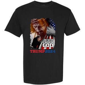 One Nation Under God President Trump 2024 America Christian Garment-Dyed Heavyweight T-Shirt