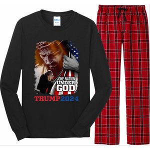 One Nation Under God President Trump 2024 America Christian Long Sleeve Pajama Set