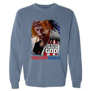 One Nation Under God President Trump 2024 America Christian Garment-Dyed Sweatshirt