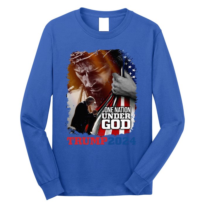 One Nation Under God President Trump 2024 America Christian Long Sleeve Shirt