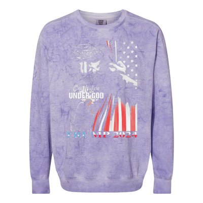 One Nation Under God Trump 2024 God American Flag Colorblast Crewneck Sweatshirt