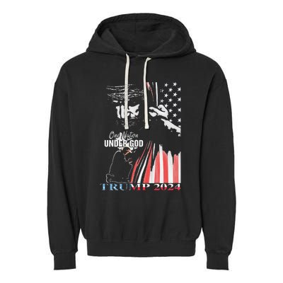 One Nation Under God Trump 2024 God American Flag Garment-Dyed Fleece Hoodie