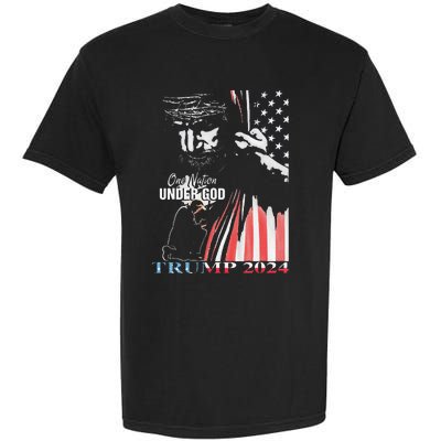 One Nation Under God Trump 2024 God American Flag Garment-Dyed Heavyweight T-Shirt