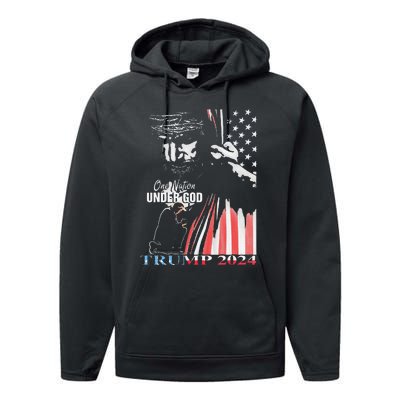 One Nation Under God Trump 2024 God American Flag Performance Fleece Hoodie