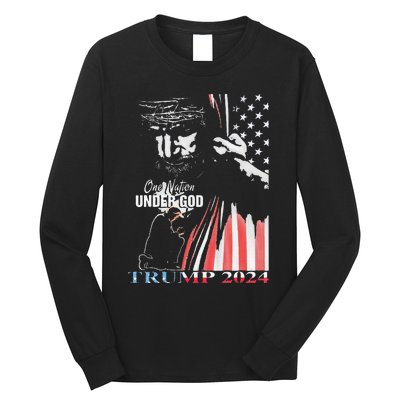 One Nation Under God Trump 2024 God American Flag Long Sleeve Shirt