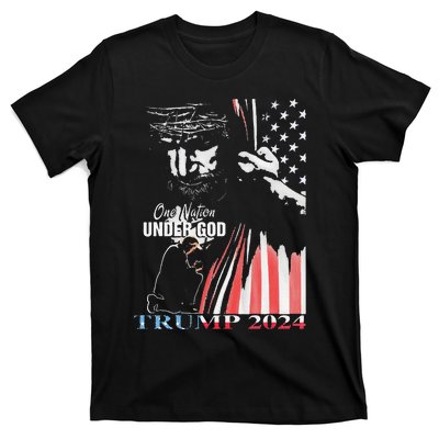 One Nation Under God Trump 2024 God American Flag T-Shirt