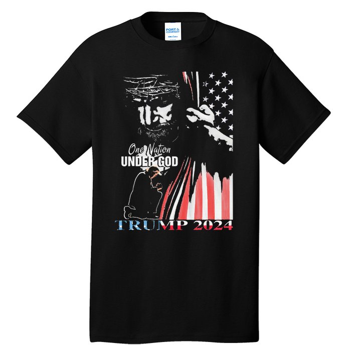 One Nation Under God Trump 2024 God American Flag Tall T-Shirt