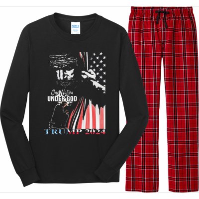 One Nation Under God Trump 2024 God American Flag Long Sleeve Pajama Set