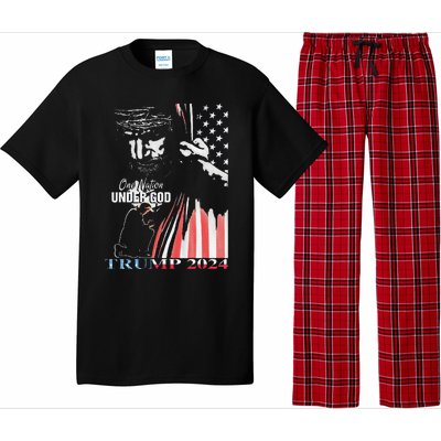 One Nation Under God Trump 2024 God American Flag Pajama Set