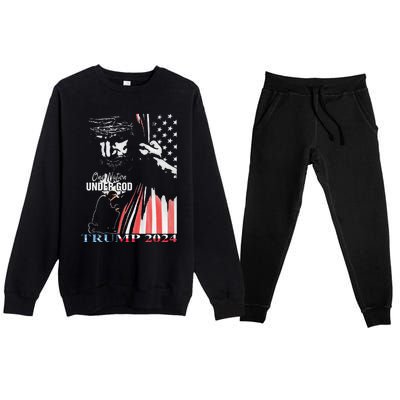 One Nation Under God Trump 2024 God American Flag Premium Crewneck Sweatsuit Set