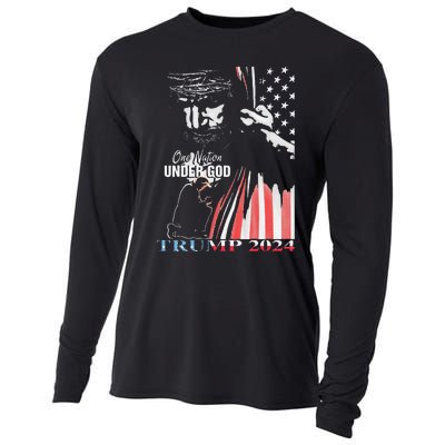 One Nation Under God Trump 2024 God American Flag Cooling Performance Long Sleeve Crew