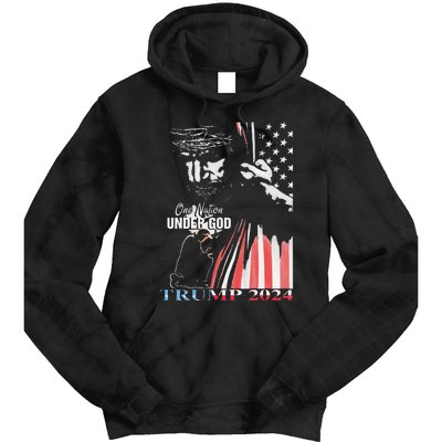 One Nation Under God Trump 2024 God American Flag Tie Dye Hoodie