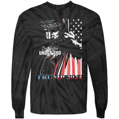 One Nation Under God Trump 2024 God American Flag Tie-Dye Long Sleeve Shirt