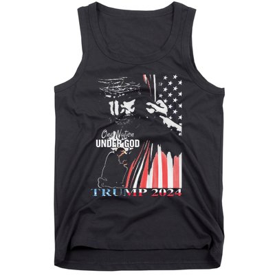 One Nation Under God Trump 2024 God American Flag Tank Top