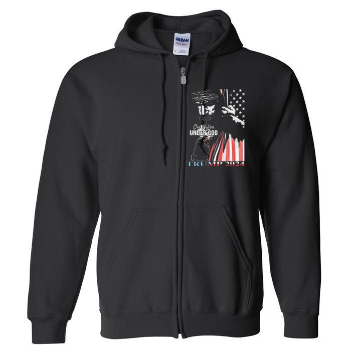 One Nation Under God Trump 2024 God American Flag Full Zip Hoodie