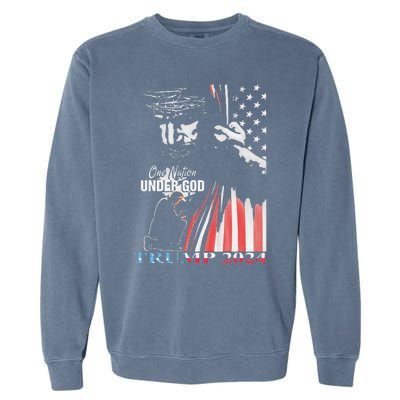 One Nation Under God Trump 2024 God American Flag Garment-Dyed Sweatshirt