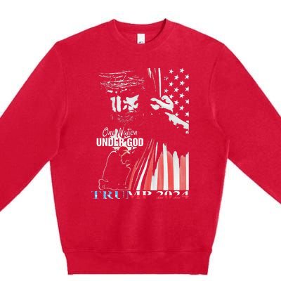 One Nation Under God Trump 2024 God American Flag Premium Crewneck Sweatshirt