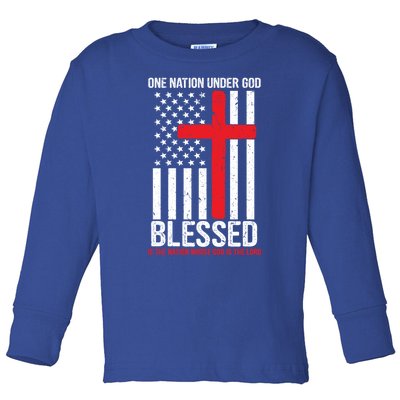 One Nation Under God Blessed Country American Flag Cool Gift Toddler Long Sleeve Shirt