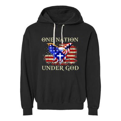 One Nation Under God Patriotic Usa Christian Garment-Dyed Fleece Hoodie