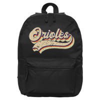 Orioles Name Vintage Retro Baseball Lovers Baseball Fans 16 in Basic Backpack