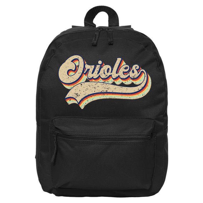 Orioles Name Vintage Retro Baseball Lovers Baseball Fans 16 in Basic Backpack