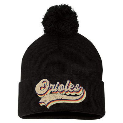 Orioles Name Vintage Retro Baseball Lovers Baseball Pom Pom 12in Knit Beanie