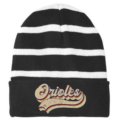 Orioles Name Vintage Retro Baseball Lovers Baseball Striped Beanie with Solid Band