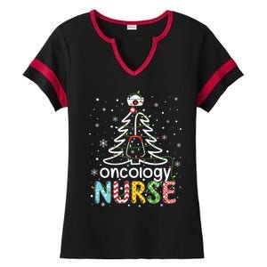 Oncology Nurse Xmas Tree Funny Nursing Christmas Pattern Ladies Halftime Notch Neck Tee