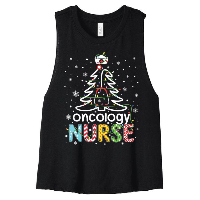 Oncology Nurse Xmas Tree Funny Nursing Christmas Pattern Women's Racerback Cropped Tank