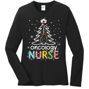 Oncology Nurse Xmas Tree Funny Nursing Christmas Pattern Ladies Long Sleeve Shirt