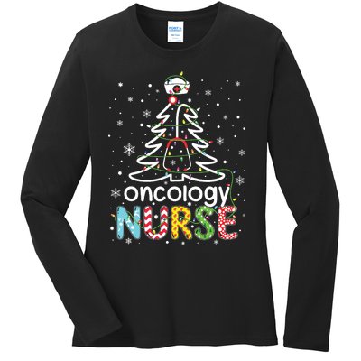 Oncology Nurse Xmas Tree Funny Nursing Christmas Pattern Ladies Long Sleeve Shirt