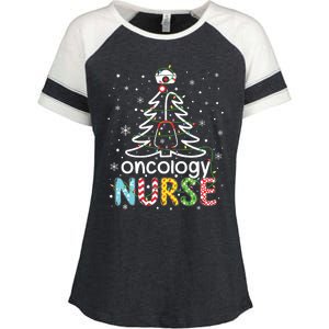 Oncology Nurse Xmas Tree Funny Nursing Christmas Pattern Enza Ladies Jersey Colorblock Tee