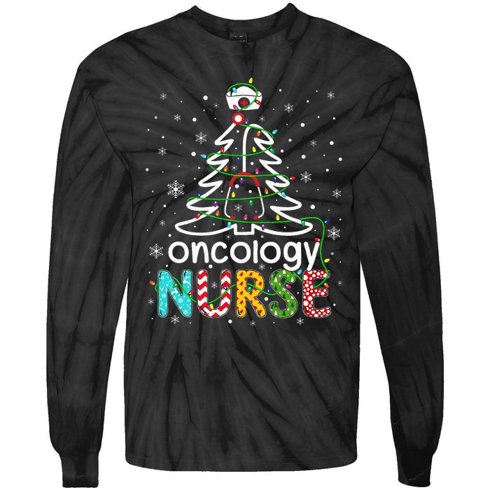 Oncology Nurse Xmas Tree Funny Nursing Christmas Pattern Tie-Dye Long Sleeve Shirt