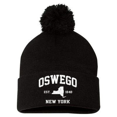 Oswego New York NY Vintage State Athletic Style Pom Pom 12in Knit Beanie