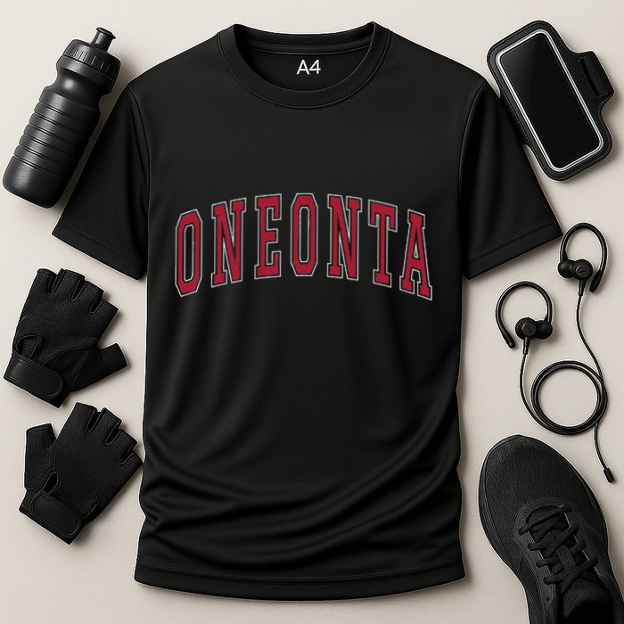 Oneonta New York Souvenir College Style Red Text Cooling Performance Crew T-Shirt