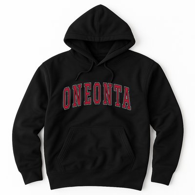 Oneonta New York Souvenir College Style Red Text Hoodie