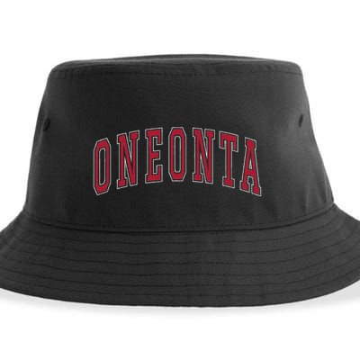Oneonta New York Souvenir College Style Red Text Sustainable Bucket Hat