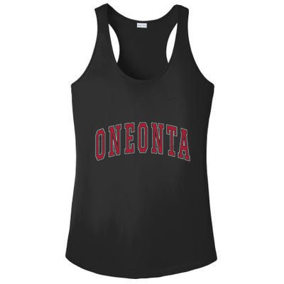 Oneonta New York Souvenir College Style Red Text Ladies PosiCharge Competitor Racerback Tank