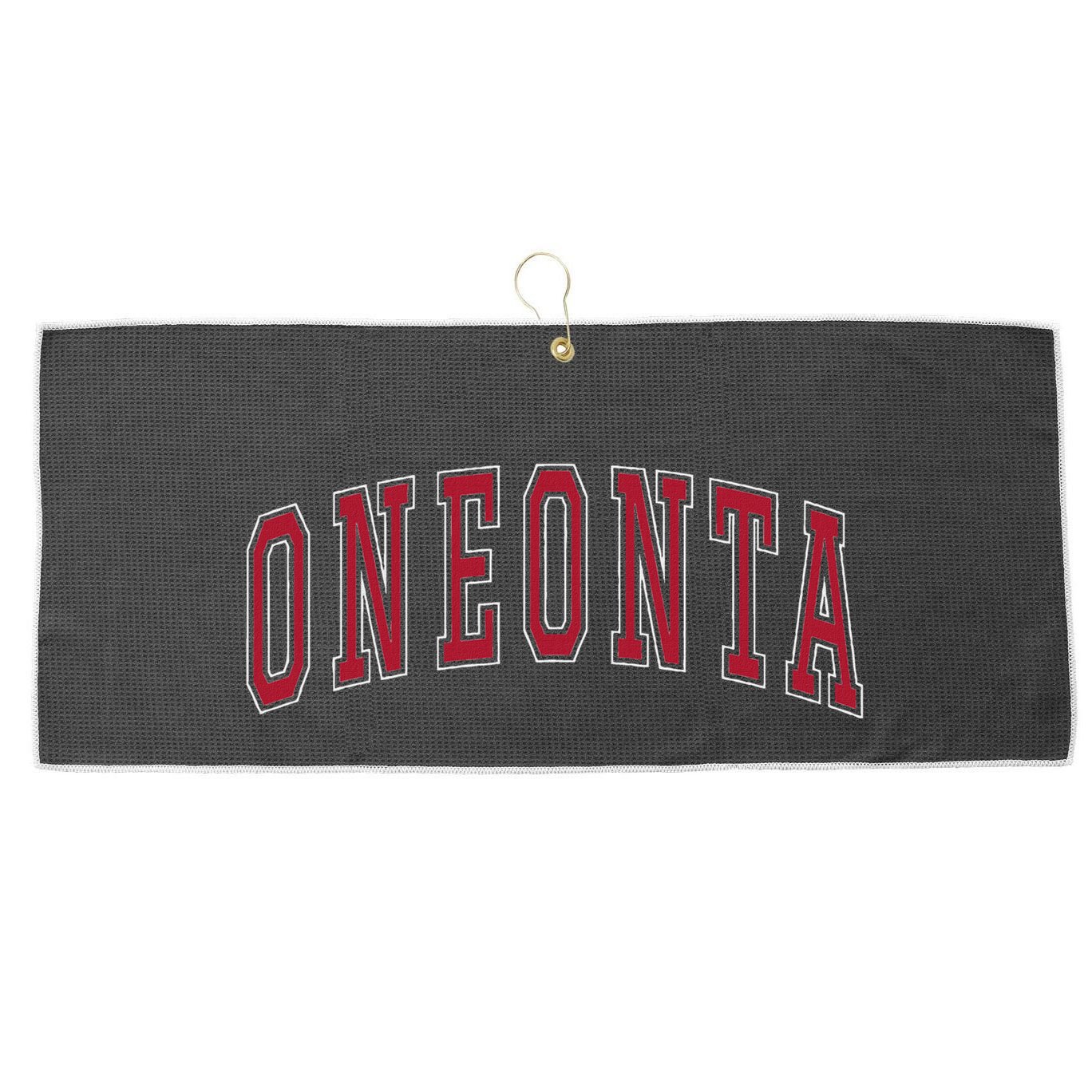 Oneonta New York Souvenir College Style Red Text Large Microfiber Waffle Golf Towel
