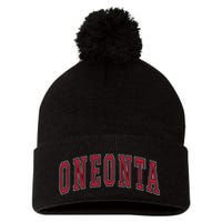 Oneonta New York Souvenir College Style Red Text Pom Pom 12in Knit Beanie