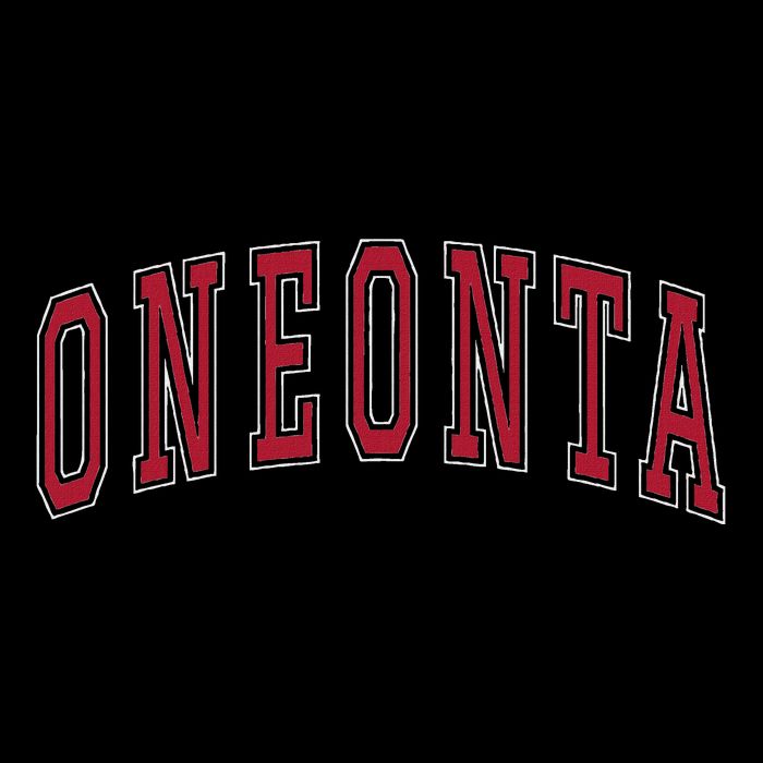 Oneonta New York Souvenir College Style Red Text Pom Pom 12in Knit Beanie